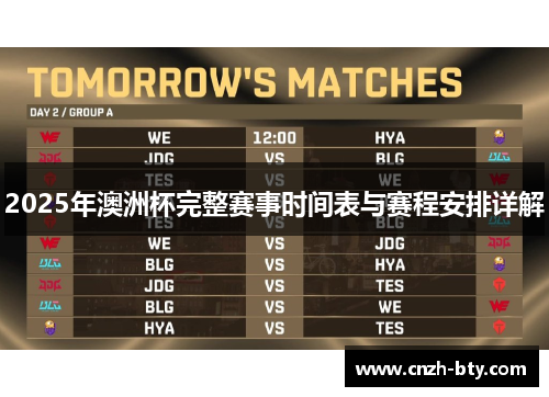 2025年澳洲杯完整赛事时间表与赛程安排详解 2025年澳洲杯完整赛事时间表与赛程安排详解